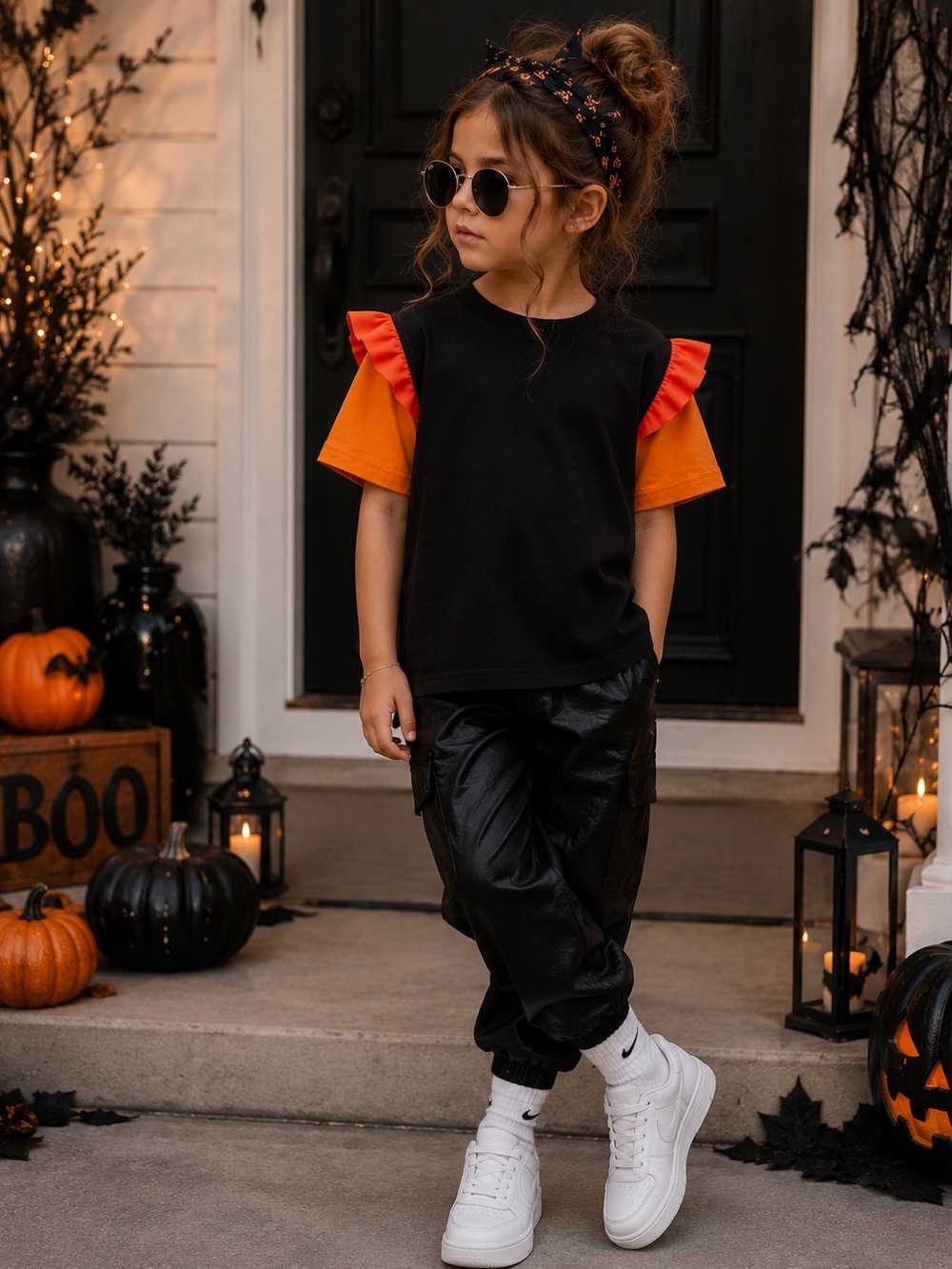 Black Top with Orange Sleeves girls size 4